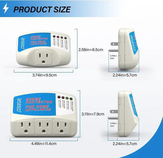 Alt view image 2 of 7 - BSEED Surge Protector for Refrigerator, Single Outlet Surge Protector Plug in for Home Appliance Multi Function Plug with Protection Wall Mount Power Suppressor for TV/PC/PS5, 15A, 125V, 1875W, 1 Pack