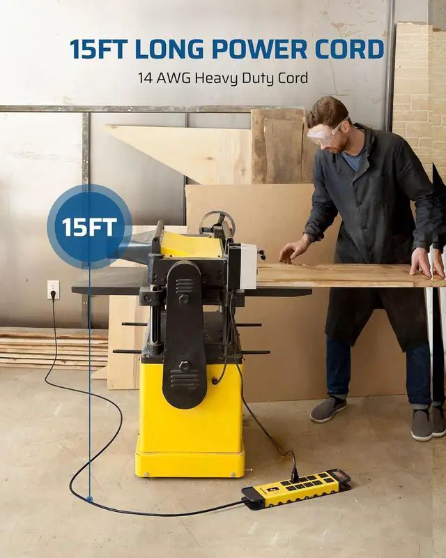 Alt view image 4 of 7 - DEWENWILS 10-Outlet Metal Surge Protector Power Strip with 15Ft Cord, UL Listed, Flat Plug, 15A Circuit Breaker, 1440Joules, Heavy Duty Industrial Power Strip for Garage, Workshop, Wall Mountable