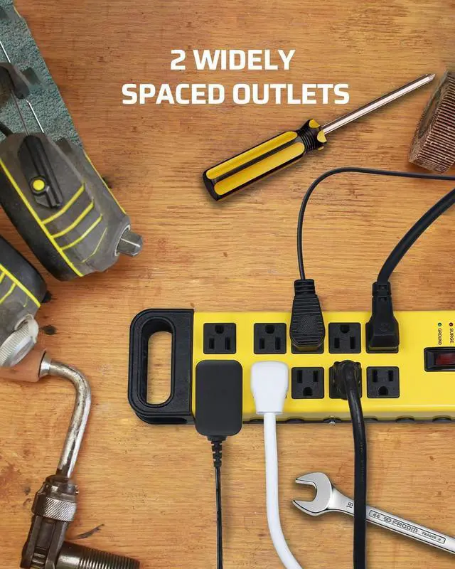 Alt view image 5 of 7 - DEWENWILS 10-Outlet Metal Surge Protector Power Strip with 15Ft Cord, UL Listed, Flat Plug, 15A Circuit Breaker, 1440Joules, Heavy Duty Industrial Power Strip for Garage, Workshop, Wall Mountable