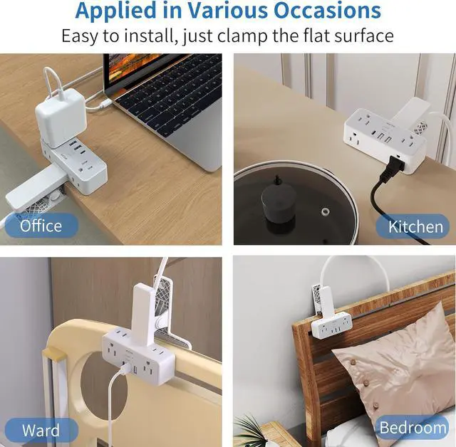Alt view image 5 of 7 - Desk Clamp Power Strip with USB Ports, Mscien 6 FT Extension Cord with Multiple Outlets, Surge Protector Power Strip with 6 Outlet & 3 USB(1 USB C), Desk Mount Edge Extension Cord for Home Office