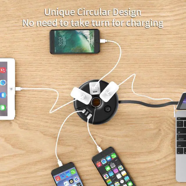Alt view image 4 of 7 - i Donut Travel Power Strip, NTONPOWER Portable Desktop Charging Station 3 USB Without Surge Protector Short Extension Cord 3.28ft Compact for Home, Office, Cruise Ships, Business Trip, Hotels, Black