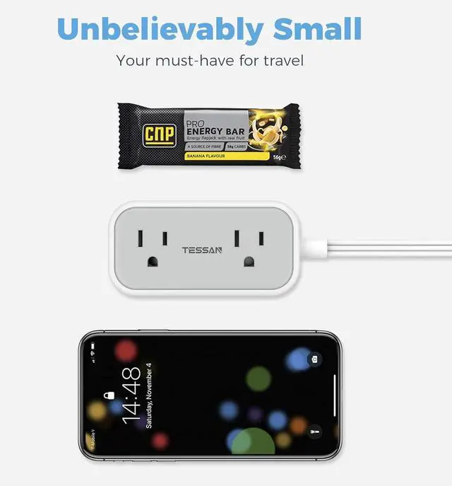 Alt view image 6 of 6 - Small Flat Plug Power Strip for Cruise Ship, TESSAN Ultra Thin Extension Cord with 3 USB (1 USB C) and 2 Outlets Mini Charging Station, 5 ft Slim Plug for Travel Office School Dorm Room Essentials