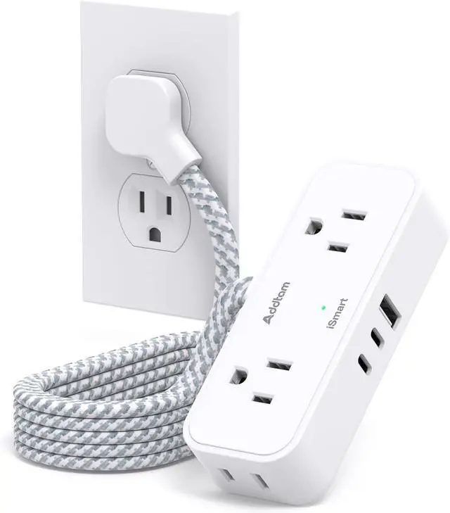Main image of Travel Essentials, 6 Ft Power Strip with 4 Outlets and 3 USB Ports(2 USB C), Addtam Flat Plug Small Extension Cord,Non Surge Protector for Cruise Ship, Travel, Dorm Room Essentials, ETL Listed, White