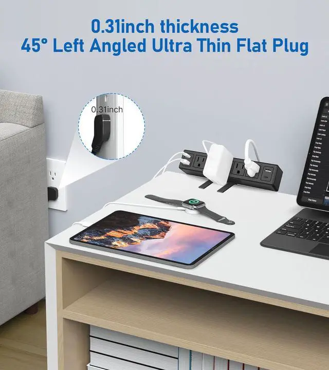 Alt view image 4 of 7 - 40W Total Fast Charging Desk Clamp Power Strip with 4 PD20W USB Ports 5 Outlets 1200J Surge Protector Fit 1.65" Tabletop Edge