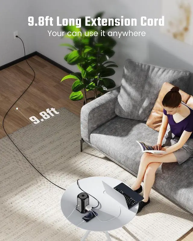 Alt view image 2 of 7 - Power Strip Tower Surge Protector, SUPERDANNY Desktop Charging Station, 10 Ft Extension Cord, 9 Outlets, 4 USB Ports, 1080 Joules, 3-Prong, Grounded, Multiple Protections for Home, Office, Black