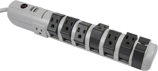 Main image of Monoprice 8 Outlet Rotating Surge Strip - UL Rated 2,160 Joules with Grounded and Protected Light Indicator, Gray