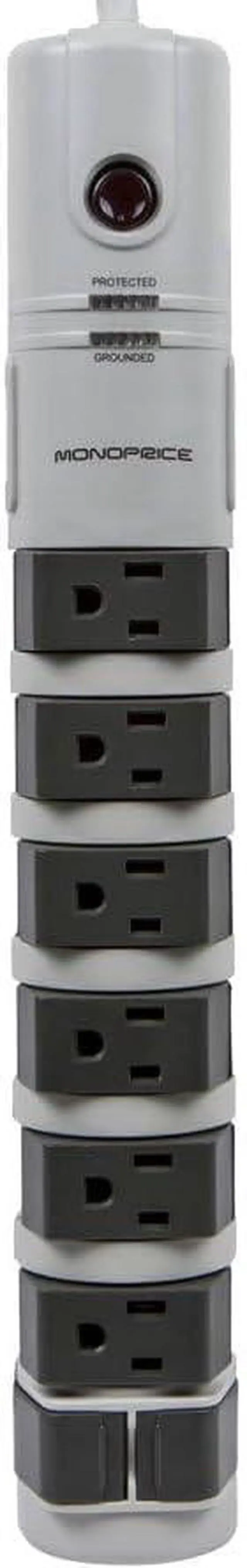 Alt view image 2 of 6 - Monoprice 8 Outlet Rotating Surge Strip - UL Rated 2,160 Joules with Grounded and Protected Light Indicator, Gray