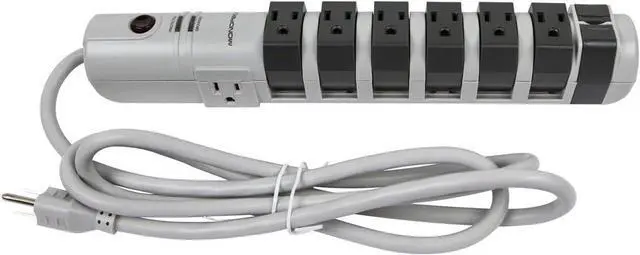 Alt view image 3 of 6 - Monoprice 8 Outlet Rotating Surge Strip - UL Rated 2,160 Joules with Grounded and Protected Light Indicator, Gray