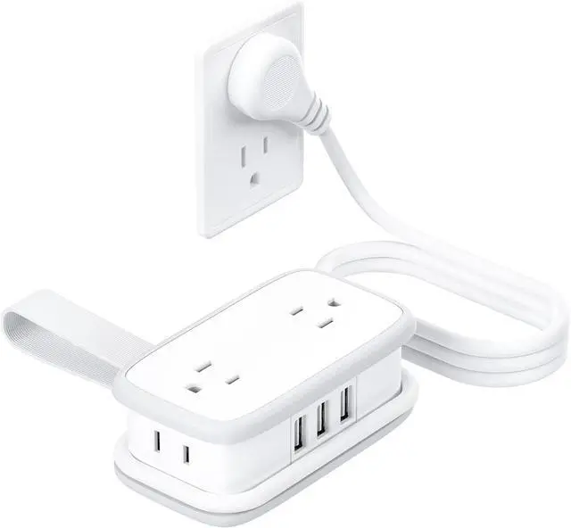 Main image of Travel Power Strip with USB Ports, NTONPOWER Travel Essentials 4 Outlets 3 USB with 4FT Wrapped Extension Cord Flat Plug, Cruise Essentials 2025 for Hotel Travel Cruise Essentials, White