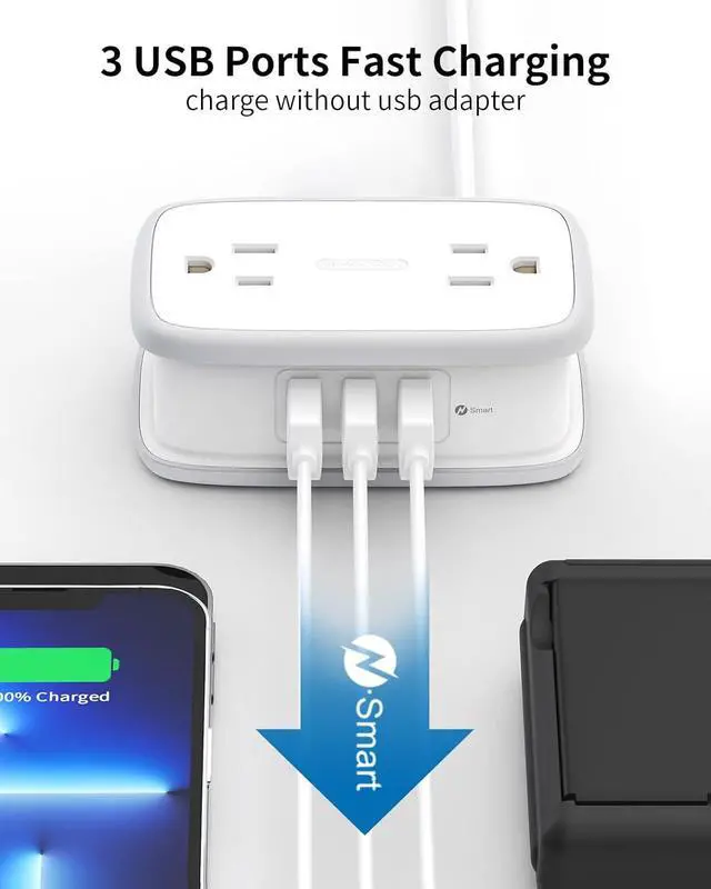 Alt view image 7 of 7 - Travel Power Strip with USB Ports, NTONPOWER Travel Essentials 4 Outlets 3 USB with 4FT Wrapped Extension Cord Flat Plug, Cruise Essentials 2025 for Hotel Travel Cruise Essentials, White