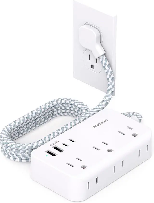 Main image of Power Strip Extension Cord - 6 Outlets and 4 USB (2 USB C), 5Ft Braided Cord with Ultra Thin Flat Plug, Wall Mount, Overload Protection, Compact for Travel, Cruise Ship, and Dorm Room Essentials