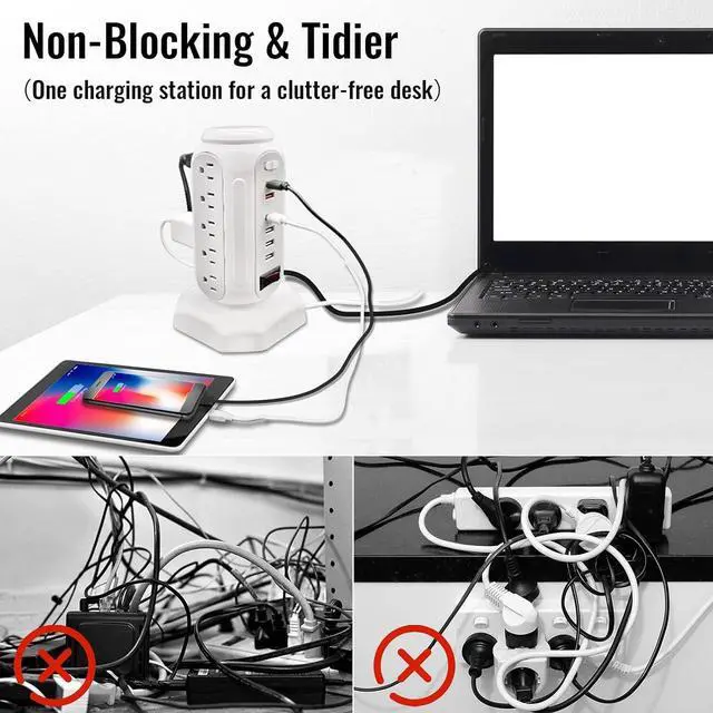 Alt view image 5 of 7 - Power Strip Tower 15 Outlets 6 USB Ports, Surge Protector with Colorful led Light & USB Fast Charger,Desktop Charging Station with 6.5ft Heavy Duty Extension Cord for Home Office(White)