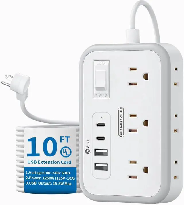 Main image of Surge Protector Power Strip 10 ft, Flat Plug Extension Cord with 6 Outlets 4 USB Ports, Outlet Extender Long Cord, Overload Protection, Extension Cord with Multiple Outlets for Indoor, Home, Office