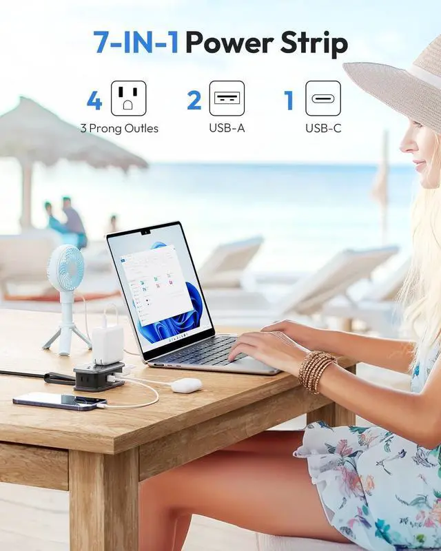 Alt view image 2 of 7 - Travel Power Strip with USB C Port, NTONPOWER Flat Plug Extension Cord with 4 Outlets 3 USB (1 USB C) for Cruise Ship Essentials, 4ft Wrapped Short Extension Cord for Hotel Dorm Room,1 Pack