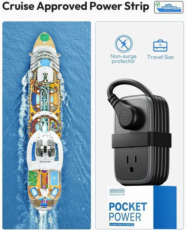 Alt view image 3 of 7 - Travel Power Strip with USB C Port, NTONPOWER Flat Plug Extension Cord with 4 Outlets 3 USB (1 USB C) for Cruise Ship Essentials, 4ft Wrapped Short Extension Cord for Hotel Dorm Room,1 Pack