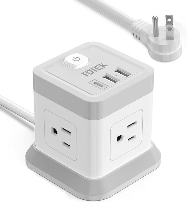Main image of Power Strip with USB C, FDTEK Desktop Power Cube Strip, 10 FT Extension Cord with 4 Outlets and 3 USB, Compact Power Strips Tower for Travel Home Office Cruise Ship - White