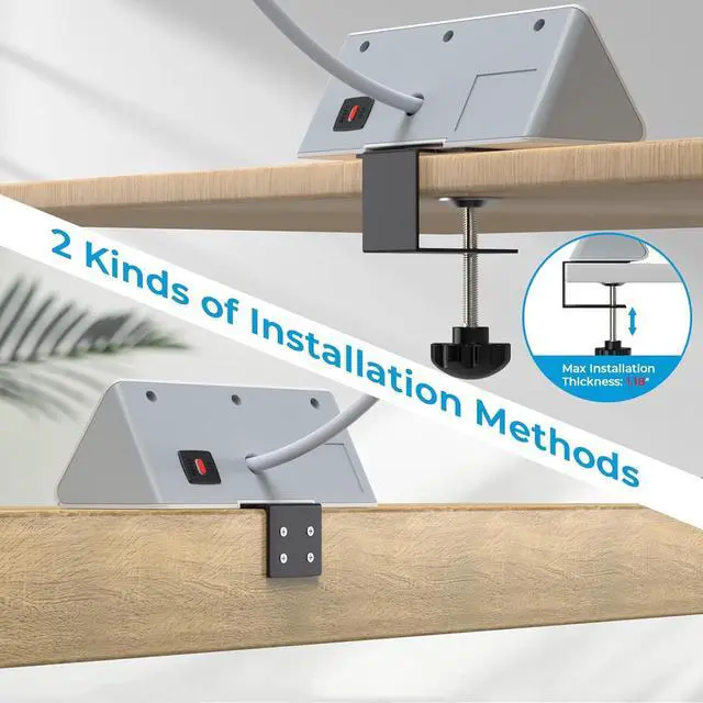 Alt view image 3 of 7 - Nightstand Power Strip with USB C, Haiaoyyds Desk Edge Mount Power Hub with 3 Outlets, 4 Fast Charging USB Ports, and 6.56FT Flat Plug Extension Cord for Desk Home Office Accessories, White