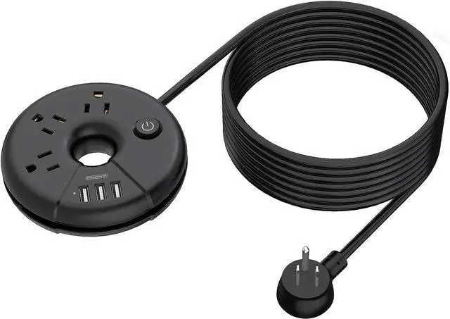 Main image of Extra Long Extension Cord 25 Ft, NTONPOWER Flat Plug Power Strip with 3 Outlets 3 USB Ports, Compact Desktop Charging Station with Switch for Home, Office, TV, Nightstand, Dorm Room Essentials, Black