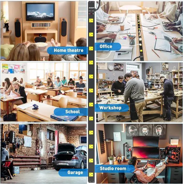 Alt view image 7 of 7 - 12 Outlet Long Power Strips Heavy Duty Garage Workshop Multi Wide Industrial Power Strip Surge Protector with 4ft Cord, ETL Certified, 1875W, Black