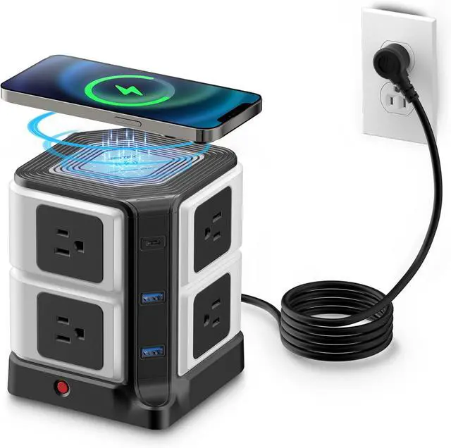 Main image of PD 20W USB C Power Strip with Wireless Charger BESTEK 8-Outlet Surge Protector and 30W 3-Port USB Charging Dock Station,4000 Joules,ETL Listed,Dorm Room Accessories (8AC+3USB+Wireless Charger-Black)