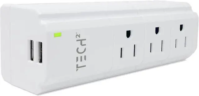 Alt view image 3 of 7 - Multi Plug Wall Outlet Surge Protector with USB Ports - 9 Outlet Extender with 2 USB-A Ports - Power Strip with Adapter Spaced Outlets for Home, Travel, Office (White) 1 Pack