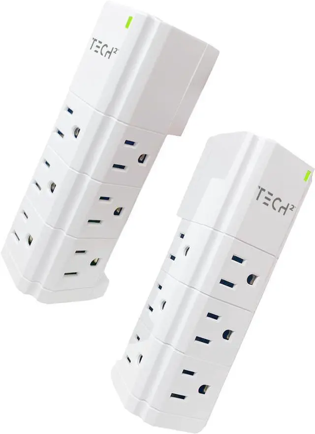 Alt view image 2 of 7 - Multi Plug Wall Outlet Surge Protector with USB Ports - 9 Outlet Extender with 2 USB-A Ports - Power Strip with Adapter Spaced Outlets for Home, Travel, Office (White) 1 Pack