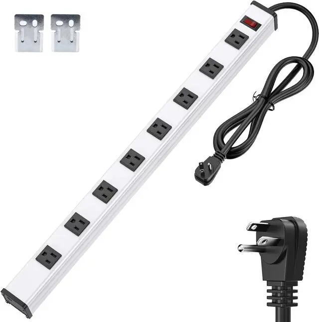Main image of 8-Outlet Long Metal Heavy Duty Power Strip - 6FT Cord, 15A/1875W, Wide Spaced Outlets, Mountable for Home, Office, Garage, and Workshop