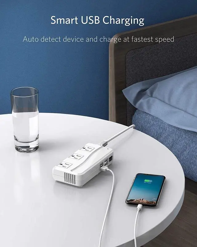 Alt view image 4 of 7 - BESTEK Universal Travel Adapter 100-220V to 110V Voltage Converter 250W with 6A 4-Port USB Charging 3 AC Sockets and EU/UK/AU/US/India Worldwide Plug Adapter (White)