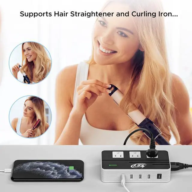 Alt view image 2 of 7 - 230-Watt Step Down 220V to 110V Voltage Converter & International Travel Adapter/Power Converter with USB-C Port 18W - [Use for USA Appliance Overseas in Europe, AU, UK, Ireland, etc.]