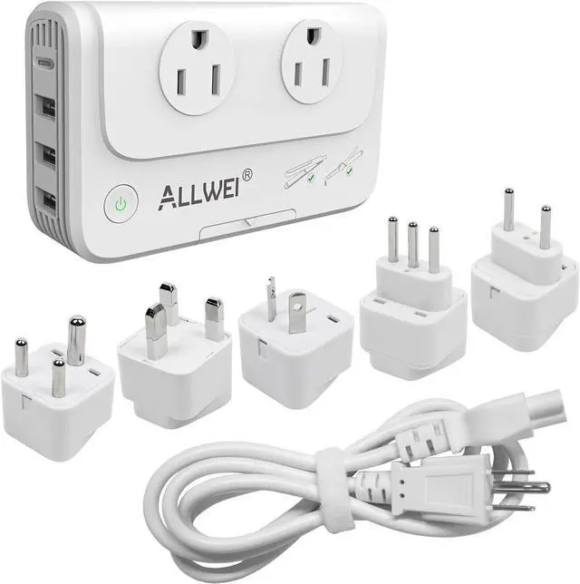 Main image of ALLWEI International Travel Adapter 220V to 110V Power Voltage Converter for Hair Straightener/Curling Iron, Universal Power Plug Adapter UK, US, AU, EU, IT, India (White)