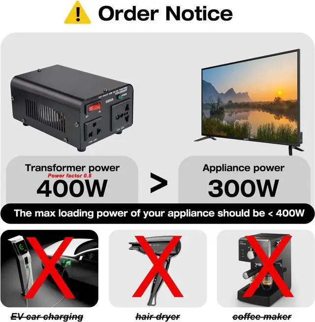 Alt view image 6 of 7 - Yinleader 500W Voltage Transformer Power Converter(110V to 220V, 220V to 110V) Step Up/Down Converter 110/120 Volt - 220/240 Volt w/US Power Cord [300W Continuous Power]