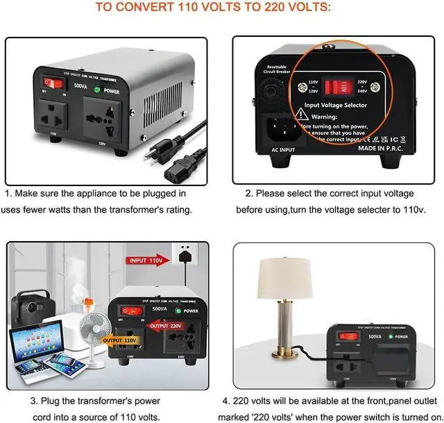 Alt view image 5 of 7 - Yinleader 500W Voltage Transformer Power Converter(110V to 220V, 220V to 110V) Step Up/Down Converter 110/120 Volt - 220/240 Volt w/US Power Cord [300W Continuous Power]