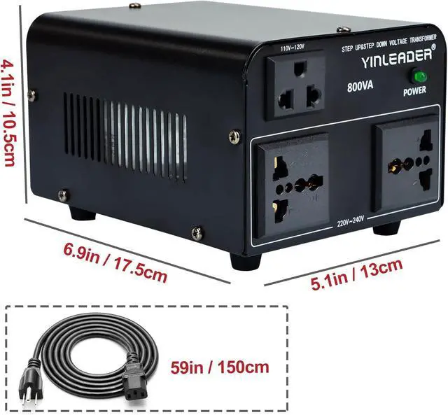 Alt view image 5 of 7 - Yinleader 800W Voltage Converter Step Up 110V-120V to 220V-240V & Step Down 220V-240V to 110V-120V Power Transformer w/US Power Cord,Circuit Breaker Protection (VTUS-800)
