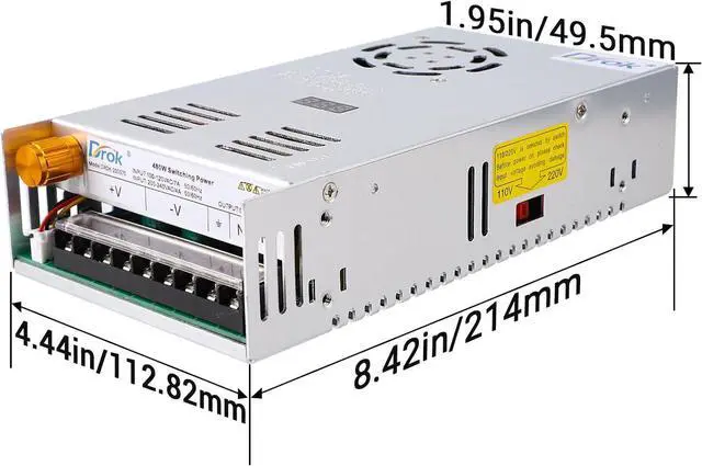Alt view image 7 of 7 - DROK 48V Power Supply, AC 110V/220V to DC 0-48V 10A 480W Buck Converter, Adjustable Variable LED Adapter Regulated 5V 12V 24V 30V 36V 48V Volt Voltage Transformer 10A Amp Charger for Lab CCTV