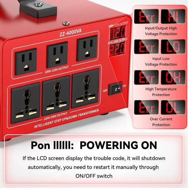 Alt view image 3 of 7 - 4000 Watt Voltage Converter Transformer Heavy Duty Step Up/Down Power Converter 220V to 110V, 110V to 220V with 3 US Outlets, 3 Universal Outlets, LCD Display, Circuit Breaker Protection