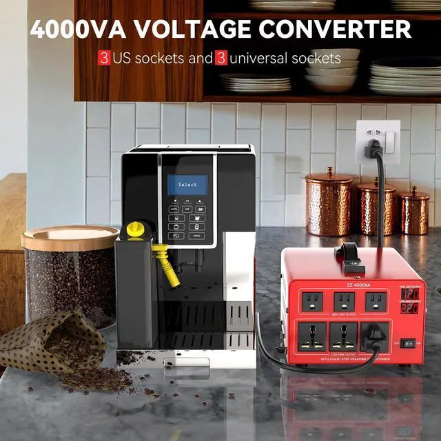 Alt view image 4 of 7 - 4000 Watt Voltage Converter Transformer Heavy Duty Step Up/Down Power Converter 220V to 110V, 110V to 220V with 3 US Outlets, 3 Universal Outlets, LCD Display, Circuit Breaker Protection