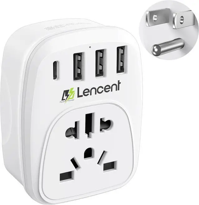 Main image of LENCENT World to US Plug Adapter with 3 USB & 1 PD Type-c Quick Fast Charger Ports, Type B European EU Europe/UK/Australia/China to USA American Canada Japan Outlet Power Adaptor Travel Plug Converter