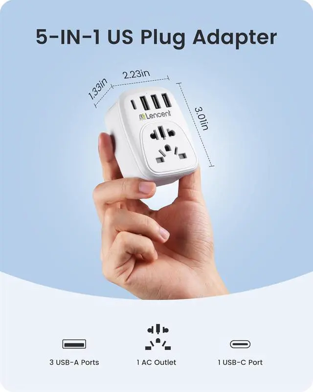 Alt view image 4 of 7 - LENCENT World to US Plug Adapter with 3 USB & 1 PD Type-c Quick Fast Charger Ports, Type B European EU Europe/UK/Australia/China to USA American Canada Japan Outlet Power Adaptor Travel Plug Converter
