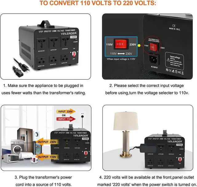 Alt view image 3 of 7 - Yinleader Voltage Converter Transformer(110V to 220V, 220V to 110V) Step Up/Down Transformer Converter 110/120 Volt - 220/240 Volt w/US Power Cord,Circuit Breaker Protection (VTUS-3000-6S)