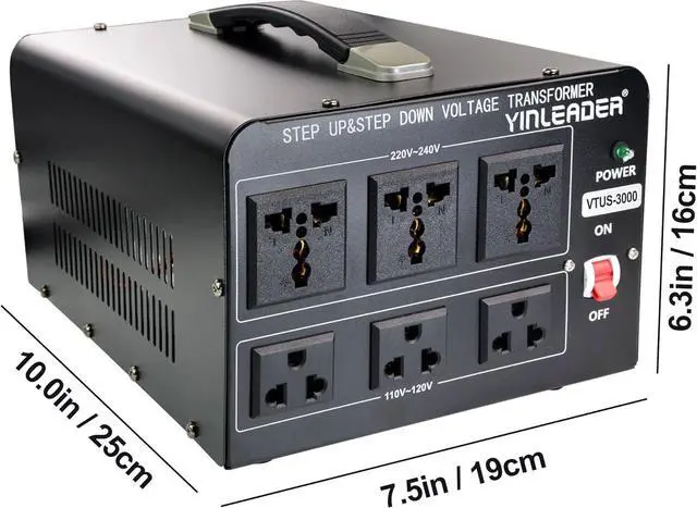 Alt view image 5 of 7 - Yinleader Voltage Converter Transformer(110V to 220V, 220V to 110V) Step Up/Down Transformer Converter 110/120 Volt - 220/240 Volt w/US Power Cord,Circuit Breaker Protection (VTUS-3000-6S)