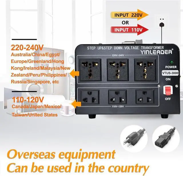Alt view image 6 of 7 - Yinleader Voltage Converter Transformer(110V to 220V, 220V to 110V) Step Up/Down Transformer Converter 110/120 Volt - 220/240 Volt w/US Power Cord,Circuit Breaker Protection (VTUS-3000-6S)