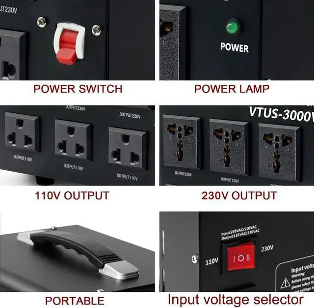 Alt view image 7 of 7 - Yinleader Voltage Converter Transformer(110V to 220V, 220V to 110V) Step Up/Down Transformer Converter 110/120 Volt - 220/240 Volt w/US Power Cord,Circuit Breaker Protection (VTUS-3000-6S)