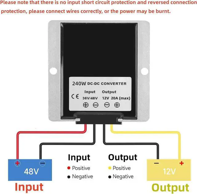 Alt view image 3 of 6 - DC-DC 36V 48V to 12V 20A 240W Step Down Converter Golf Cart Voltage Regulator Reducer Transformer with Fuse Waterproof