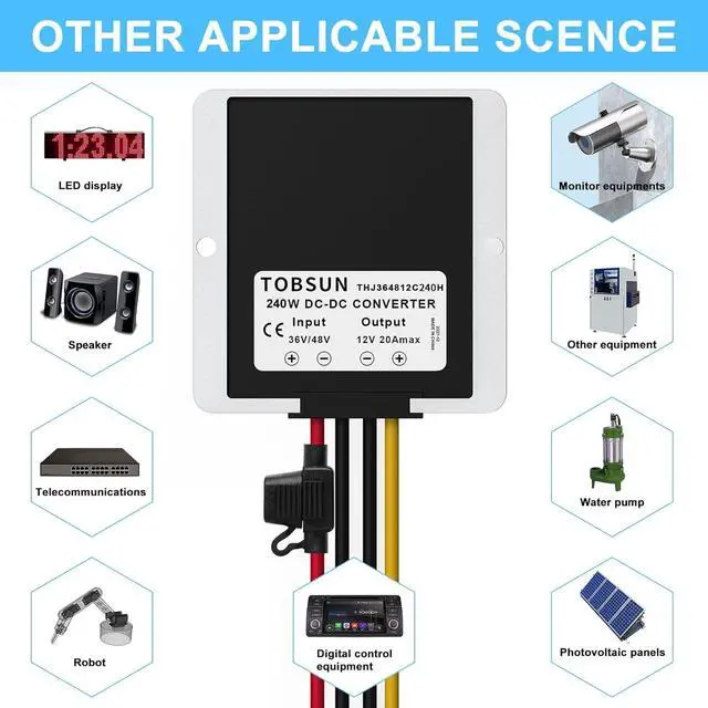 Alt view image 7 of 7 - SUPERNIGHT 48V 36V to 12V Voltage Converter 240W 20A Regulator Step Down to 12V DC- DC Convert Reducer with Fuse Waterproof Power Supply Transformer Module for Golf Cart Scooters