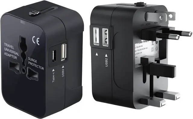 Main image of Portable Worldwide Universal Power Adapter Converter All in One International Wall Charger Plug for Wall Plug Input in USA EU UK France Italy Australia India Outlets (with USB-A and USB-C)