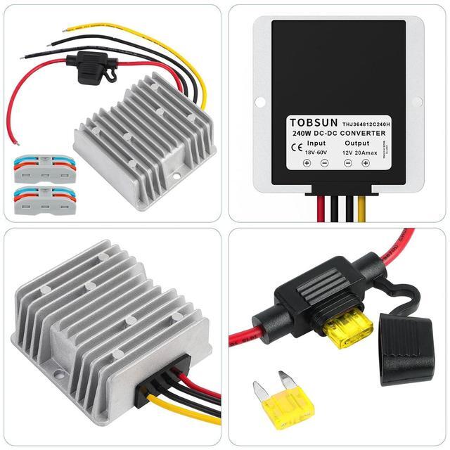 Alt view image 2 of 7 - HOMELYLIFE 20A 240W DC 24V 36V 48V to 12V Voltage Converter with Fuse Step Down Regulator Buck Reducer Power Converter Waterproof Transformer for Golf Cart