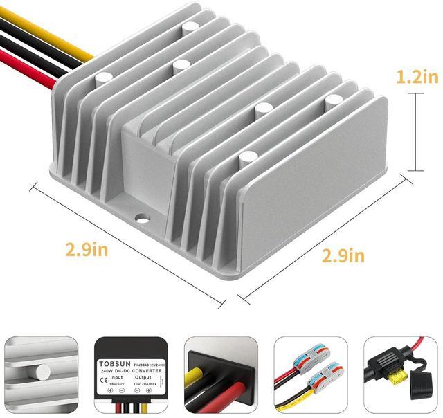 Alt view image 6 of 7 - HOMELYLIFE 20A 240W DC 24V 36V 48V to 12V Voltage Converter with Fuse Step Down Regulator Buck Reducer Power Converter Waterproof Transformer for Golf Cart