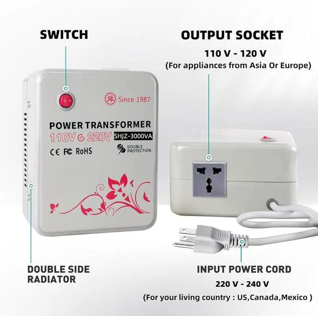 Alt view image 3 of 7 - SUNSHUN 3000W Step Up Voltage Converter Transformer 110V to 220V Step Up Transformer 120v to 240v Household with Temperature Protection for European Asian Appliances in The USA