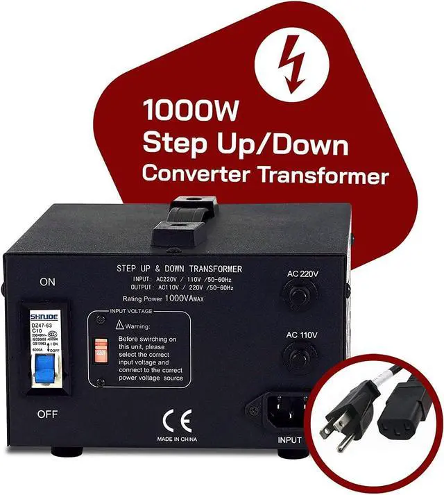 Alt view image 2 of 6 - LT Series 1000 Watt Voltage Converter Transformer Step Up/Down - 110v to 220v / 220v to 110v Power Converter - Fully Grounded Cord - Universal Socket, CE Certified