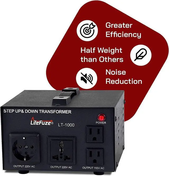 Alt view image 4 of 6 - LT Series 1000 Watt Voltage Converter Transformer Step Up/Down - 110v to 220v / 220v to 110v Power Converter - Fully Grounded Cord - Universal Socket, CE Certified